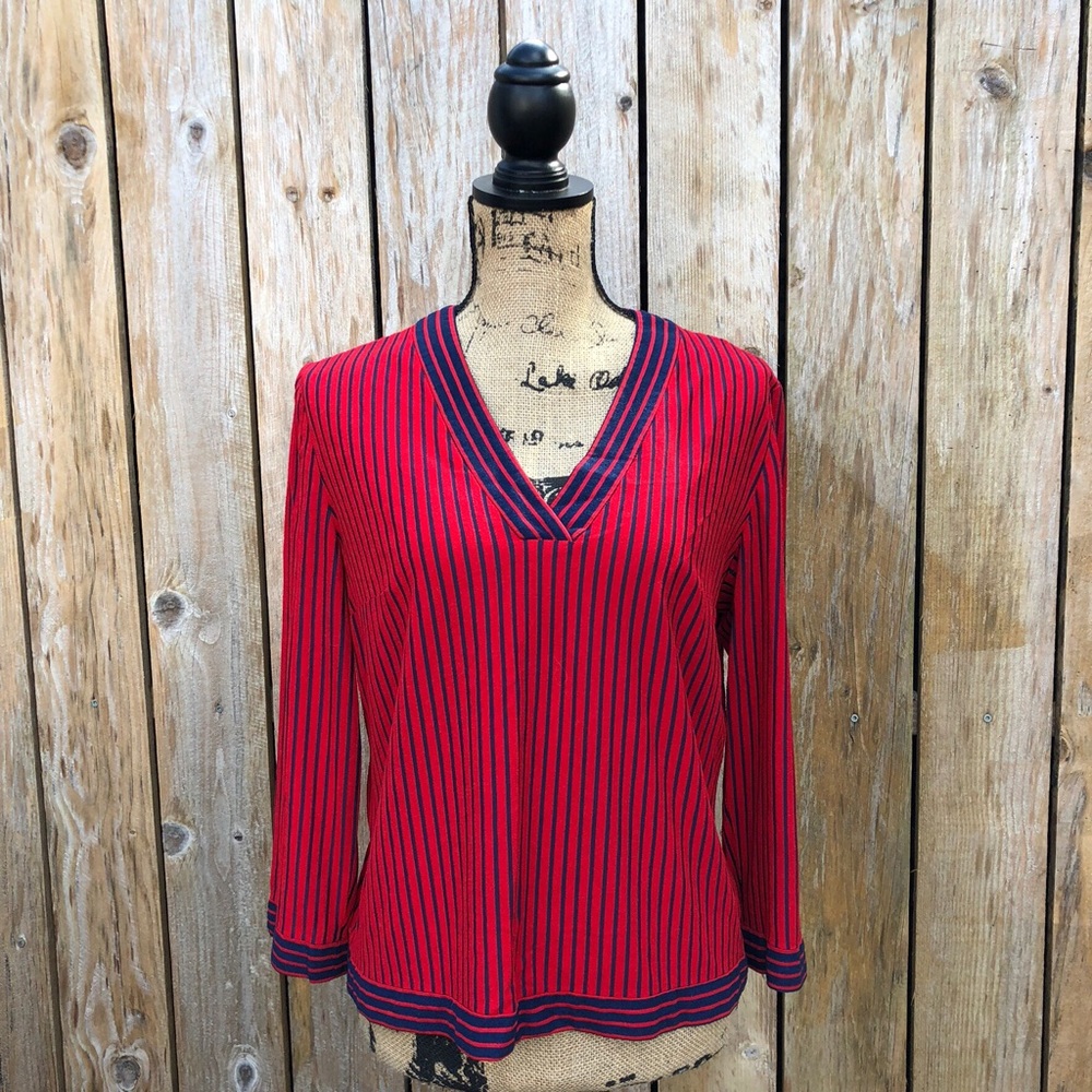 VINTAGE 70’s RED & BLUE STRIPED TERRY CLOTH BLOUSE